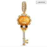 Halloween Glow-in-the-Dark Jack-o’-Lantern & Pavé Key Dangle Charm in Tarnish-Resistant Silver