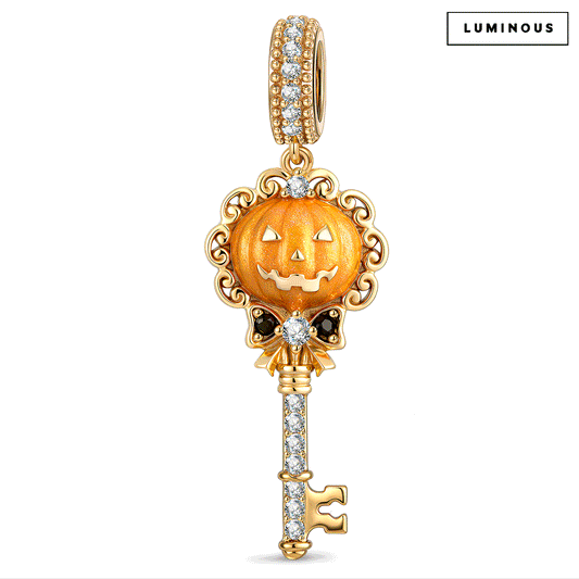 gona- Halloween Glow-in-the-Dark Jack-o’-Lantern & Pavé Key Dangle Charm in Tarnish-Resistant Silver