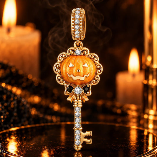 gona- Halloween Glow-in-the-Dark Jack-o’-Lantern & Pavé Key Dangle Charm in Tarnish-Resistant Silver
