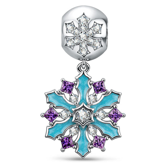 gona- Turquoise Snowflake Dangle Charm With Purple Stones In Tarnish-Resistant Silver