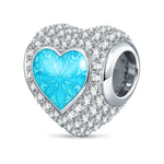 Heart-Shaped Frosted Snowflake Enamel Bead Charm In Tarnish-Resistant Silver