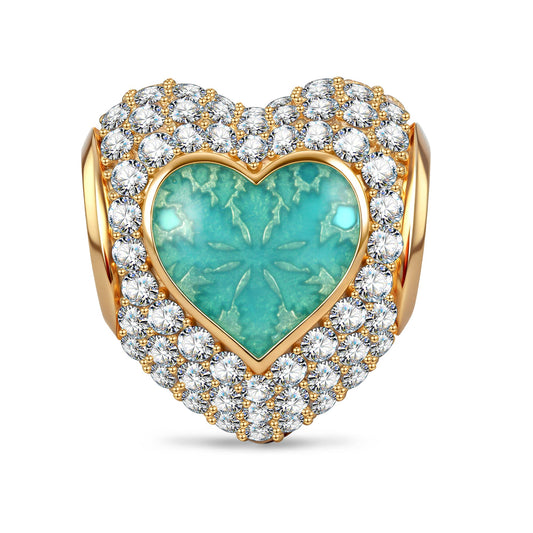 gona- Heart-Shaped Frosted Snowflake Enamel Bead Charm In Tarnish-Resistant Silver