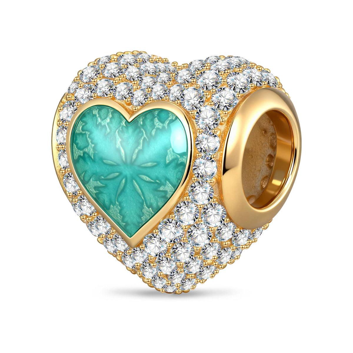 Heart-Shaped Frosted Snowflake Enamel Bead Charm In Tarnish-Resistant Silver