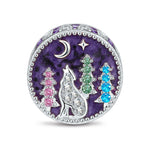 Luminous Moonlit Wolf Enchanted Forest Charm Bead In Tarnish-Resistant Silver