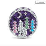 Luminous Moonlit Wolf Enchanted Forest Charm Bead In Tarnish-Resistant Silver