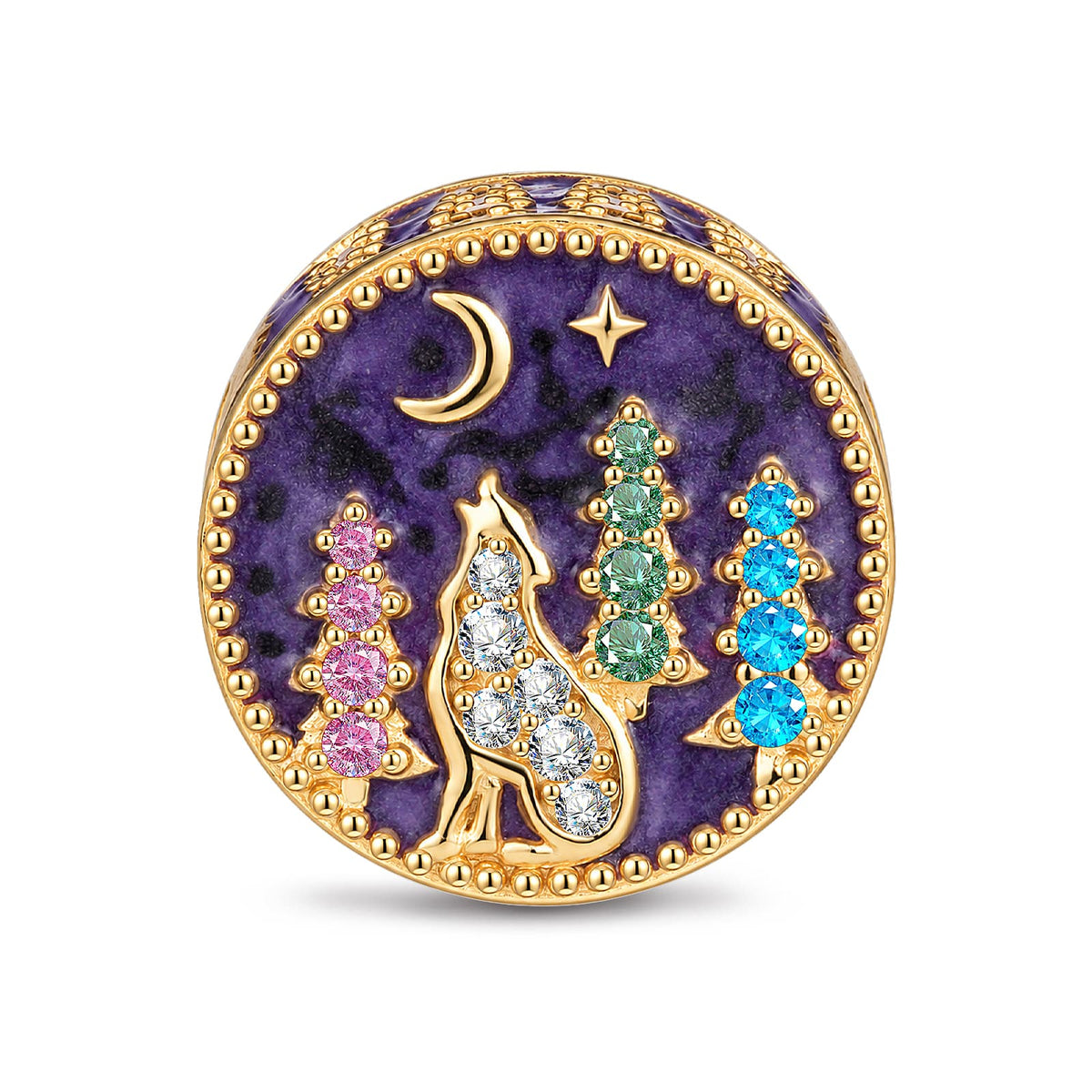 Luminous Moonlit Wolf Enchanted Forest Charm Bead In Tarnish-Resistant Silver