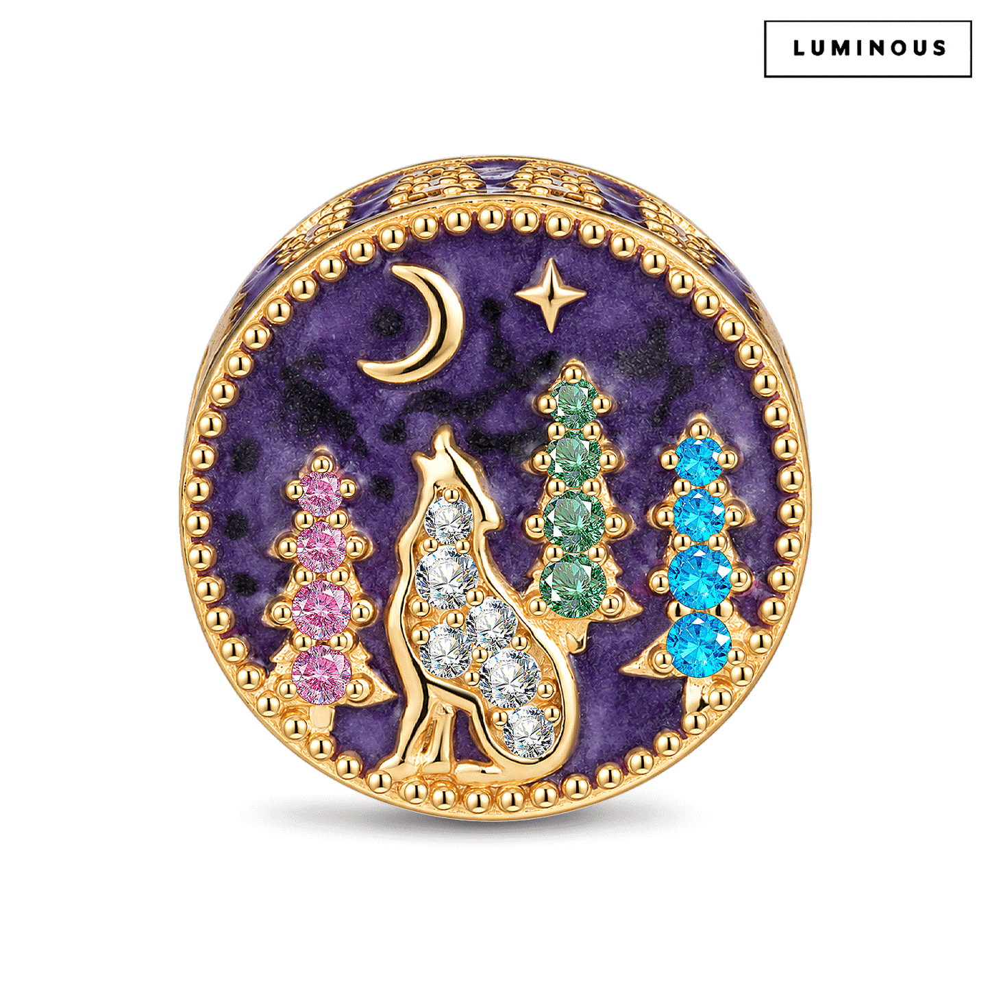 Luminous Moonlit Wolf Enchanted Forest Charm Bead In Tarnish-Resistant Silver