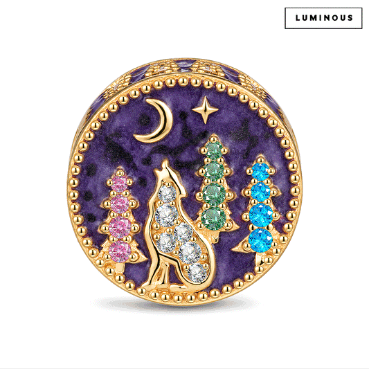 gona- Luminous Moonlit Wolf Enchanted Forest Charm Bead In Tarnish-Resistant Silver