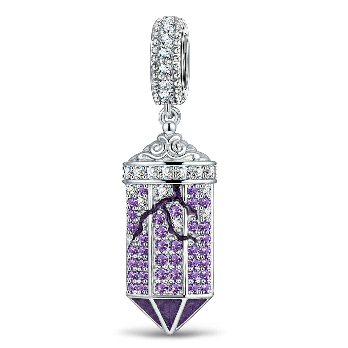 Luminous Mystic Lantern Dangle Charm In Tarnish-Resistant Silver
