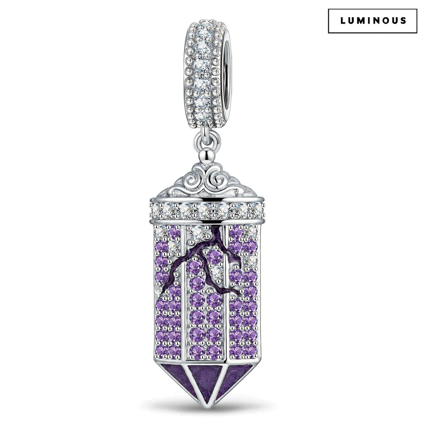 Luminous Mystic Lantern Dangle Charm In Tarnish-Resistant Silver