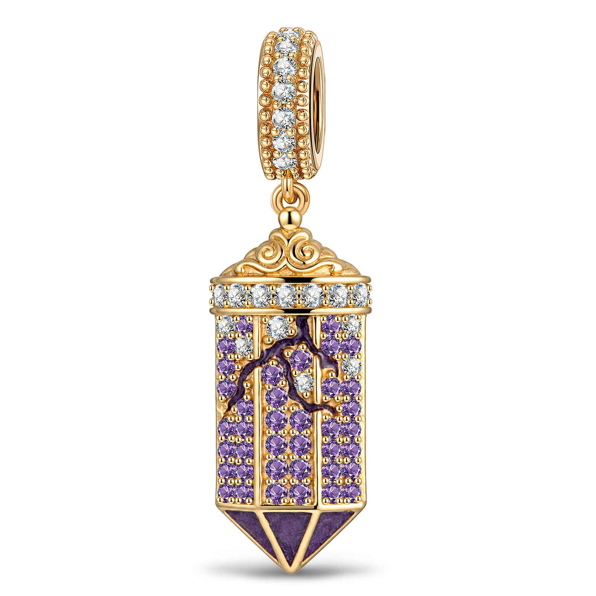 Luminous Mystic Lantern Dangle Charm In Tarnish-Resistant Silver