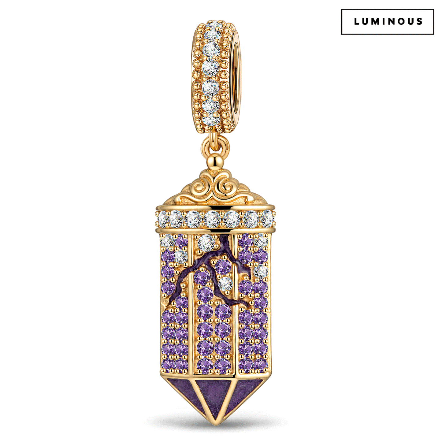 Luminous Mystic Lantern Dangle Charm In Tarnish-Resistant Silver