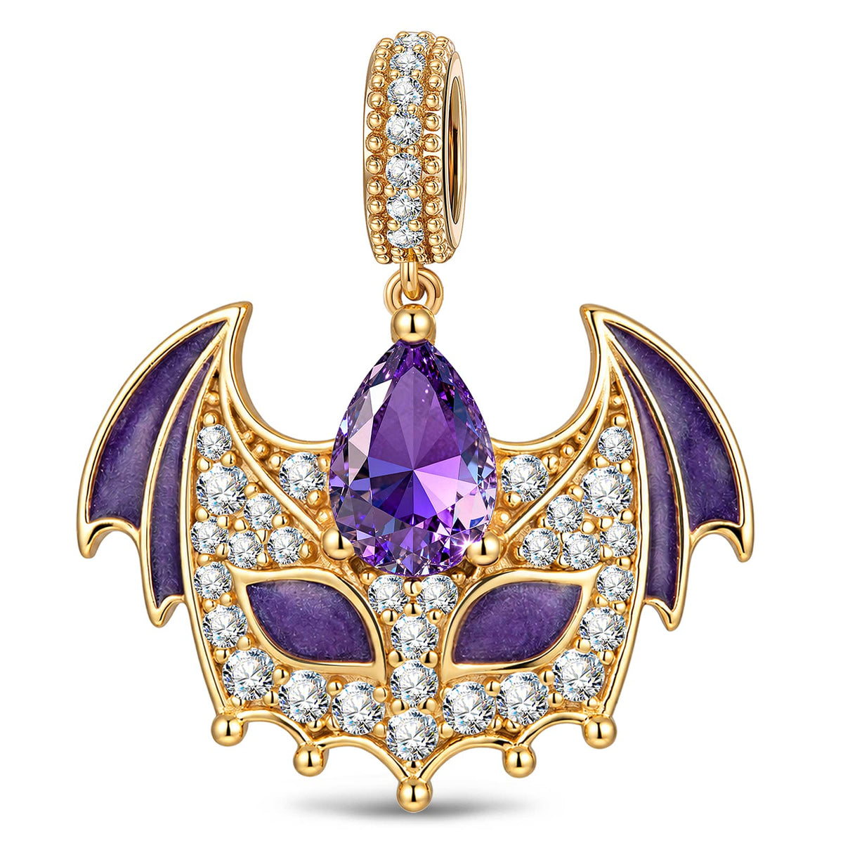 Luminous Purple Bat Mask Dangle Charm In Tarnish-Resistant Silver