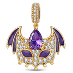 Luminous Purple Bat Mask Dangle Charm In Tarnish-Resistant Silver