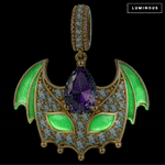 Luminous Purple Bat Mask Dangle Charm In Tarnish-Resistant Silver