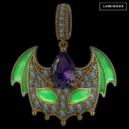 gona- Luminous Purple Bat Mask Dangle Charm In Tarnish-Resistant Silver
