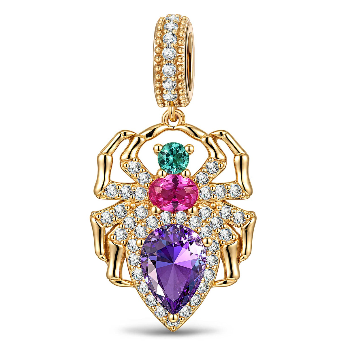 Halloween Multicolor Stone & Pavé Spider Dangle Charm In Tarnish-Resistant Silver