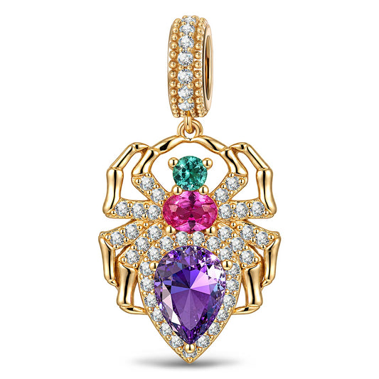 gona- Halloween Multicolor Stone & Pavé Spider Dangle Charm In Tarnish-Resistant Silver