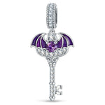 Luminous Purple Bat-Wing Key Dangle Charm In Tarnish-Resistant Silver