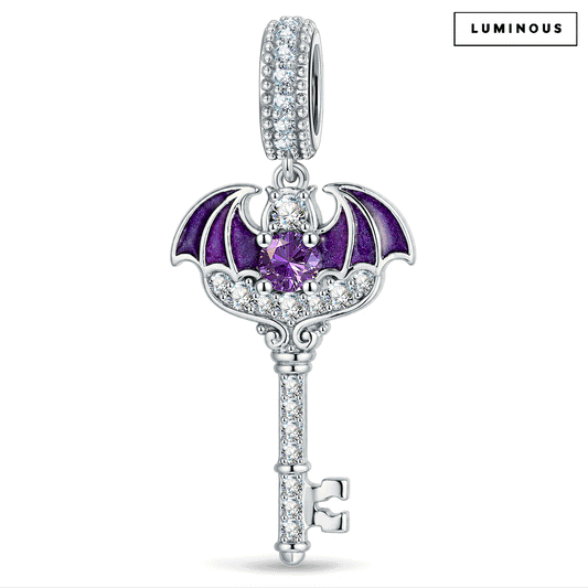 gona- Luminous Purple Bat-Wing Key Dangle Charm In Tarnish-Resistant Silver