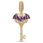 Luminous Purple Bat-Wing Key Dangle Charm In Tarnish-Resistant Silver