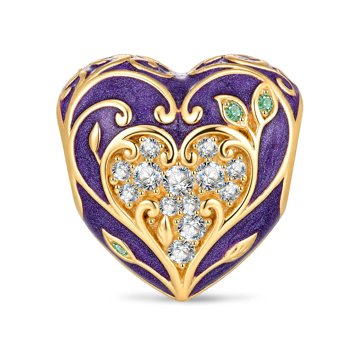 Luminous Purple Enamel Vine-Wrapped Heart Charm Bead In Tarnish-Resistant Silver