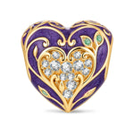 Luminous Purple Enamel Vine-Wrapped Heart Charm Bead In Tarnish-Resistant Silver