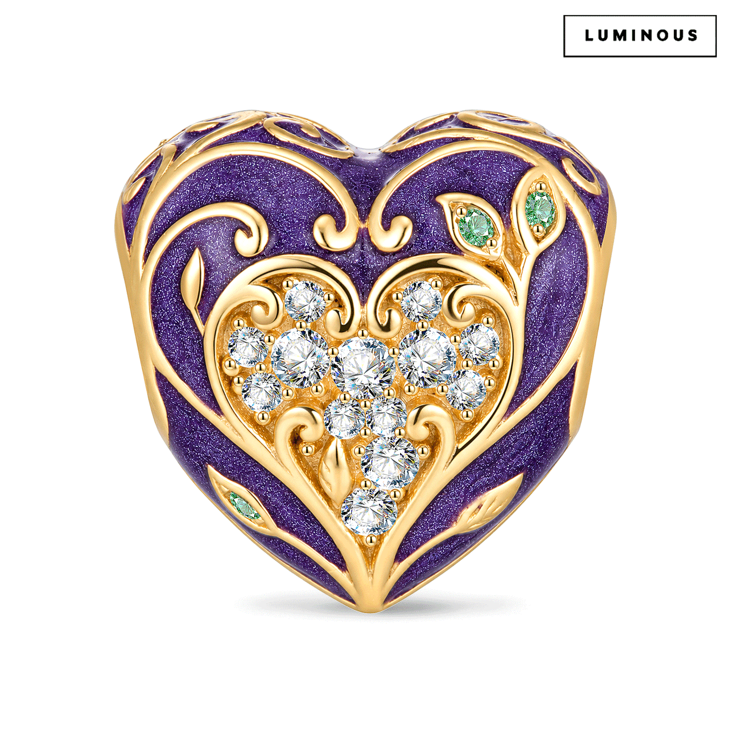 Luminous Purple Enamel Vine-Wrapped Heart Charm Bead In Tarnish-Resistant Silver