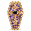 Luminous Purple Enamel Double-Sided Gentleman Skull & Purple Pavé Fleur-de-Lis Coffin Charm in Tarnish-Resistant Silver