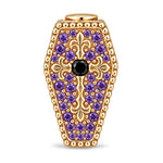 Luminous Purple Enamel Double-Sided Gentleman Skull & Purple Pavé Fleur-de-Lis Coffin Charm in Tarnish-Resistant Silver