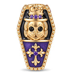 Luminous Purple Enamel Double-Sided Gentleman Skull & Purple Pavé Fleur-de-Lis Coffin Charm in Tarnish-Resistant Silver