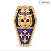 Luminous Purple Enamel Double-Sided Gentleman Skull & Purple Pavé Fleur-de-Lis Coffin Charm in Tarnish-Resistant Silver