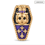 Luminous Purple Enamel Double-Sided Gentleman Skull & Purple Pavé Fleur-de-Lis Coffin Charm in Tarnish-Resistant Silver