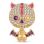 Luminous Voodoo Cat & Vampire Bat Dangle Charm In Tarnish-Resistant Silver