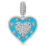 Winter Love Blue Enamel Snowflake & Pavé Heart Dangle Charm In Tarnish-Resistant Silver