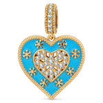Winter Love Blue Enamel Snowflake & Pavé Heart Dangle Charm In Tarnish-Resistant Silver