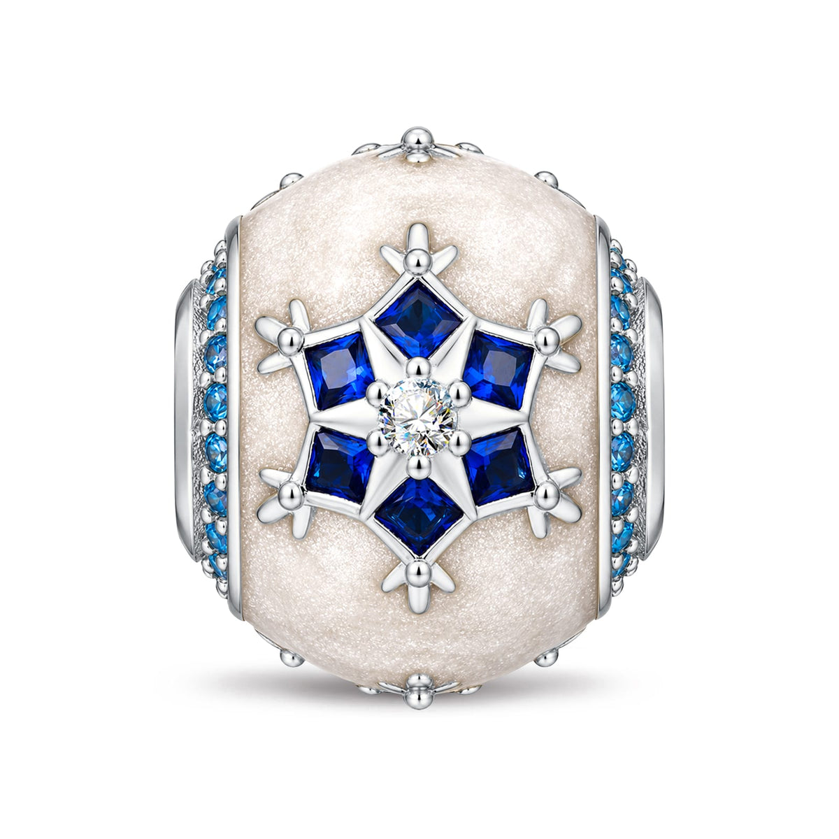 Winter Frost Blue Snowflake Pearlescent Enamel & Pavé Charm Bead In Tarnish-Resistant Silver
