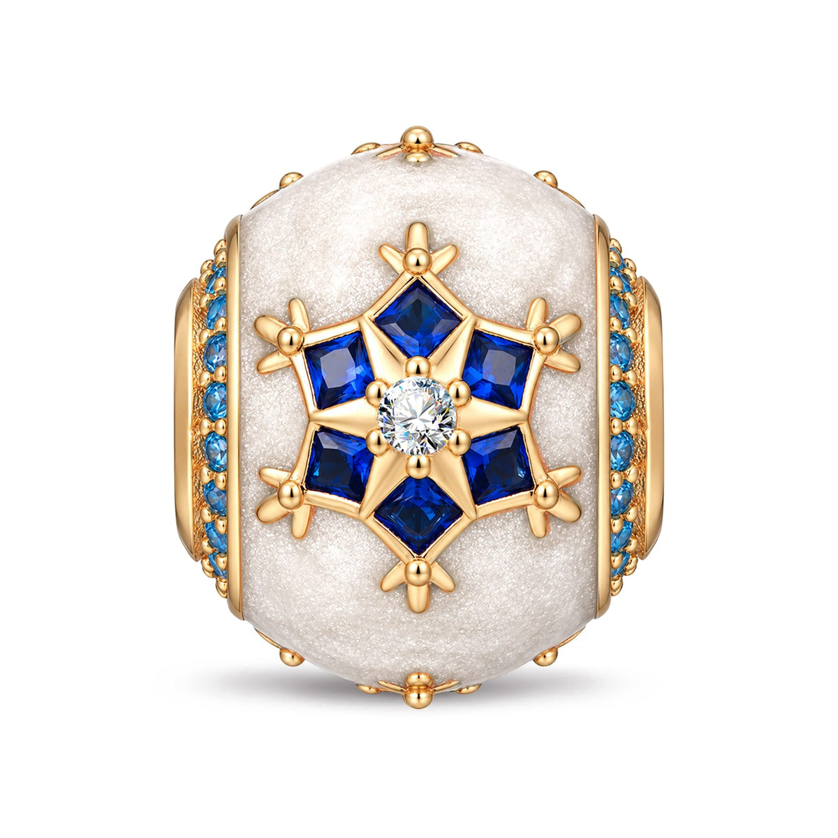 Winter Frost Blue Snowflake Pearlescent Enamel & Pavé Charm Bead In Tarnish-Resistant Silver