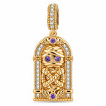 Halloween Mummy & Crescent Moon Spiderweb Gothic Window Double-Sided Dangle Charm In Tarnish-Resistant Silver