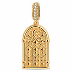 Halloween Mummy & Crescent Moon Spiderweb Gothic Window Double-Sided Dangle Charm In Tarnish-Resistant Silver