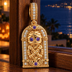 Halloween Mummy & Crescent Moon Spiderweb Gothic Window Double-Sided Dangle Charm In Tarnish-Resistant Silver
