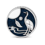 Day & Night Crane and Feather Double-Sided Medallion Charm Bead In Tarnish-Resistant Silver