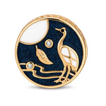 Day & Night Crane and Feather Double-Sided Medallion Charm Bead In Tarnish-Resistant Silver