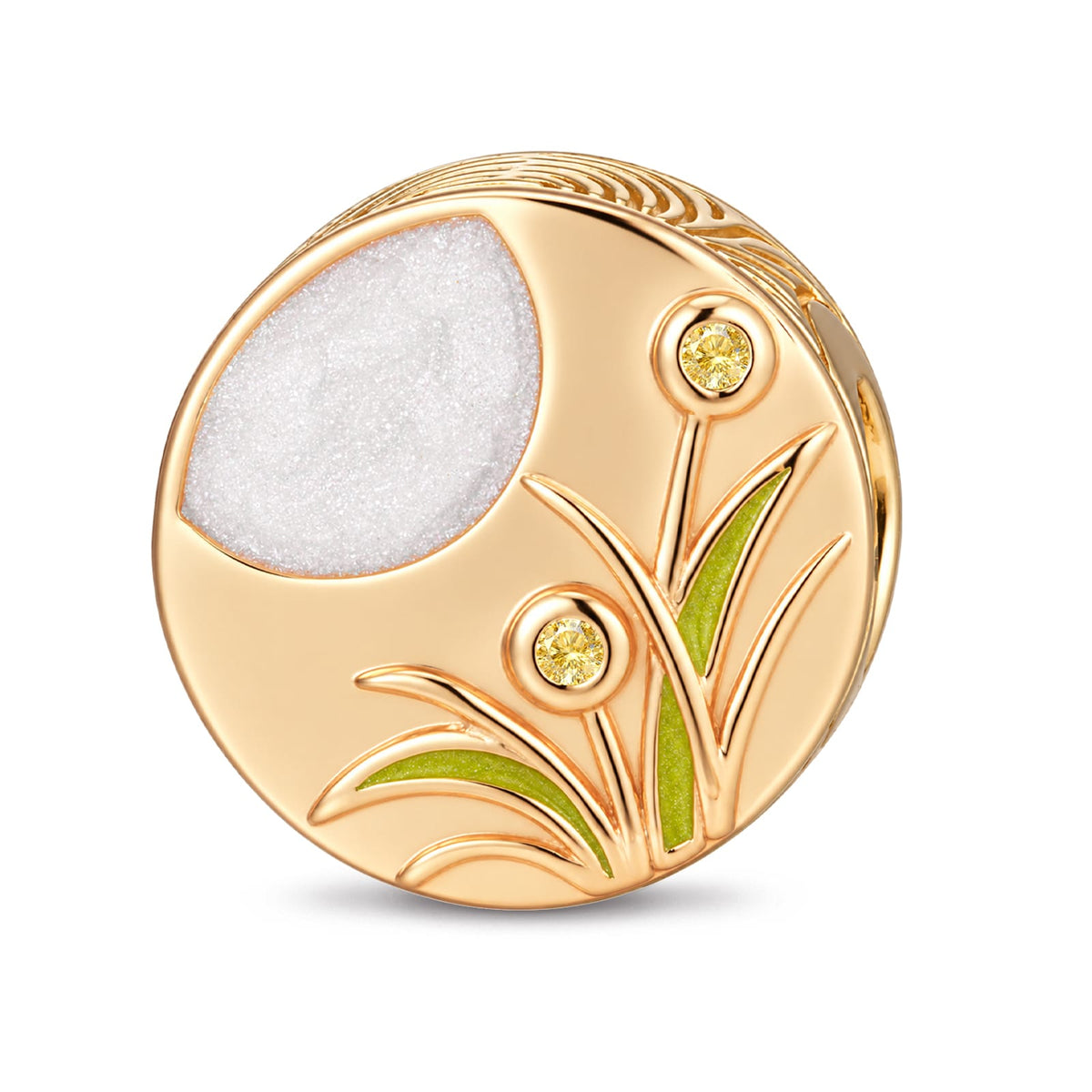 Harvest Moon Wheat Field Double-Sided Medallion Charm Bead In Tarnish-Resistant Silver