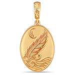 Day & Night Crane, Feather & Ocean Waves Double-Sided Oval Medallion Dangle Charm In Tarnish-Resistant Silver