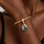 Day & Night Crane, Feather & Ocean Waves Double-Sided Oval Medallion Dangle Charm In Tarnish-Resistant Silver
