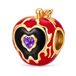 Halloween Luminous Red Enamel Dripping Poison Apple Charm Bead with Purple Heart Accent In Tarnish-Resistant Silver