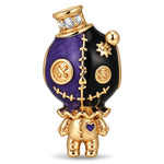 Luminous Purple Enamel Stitched Voodoo Doll Magic Potion Bottle Charm Bead In Tarnish-Resistant Silver