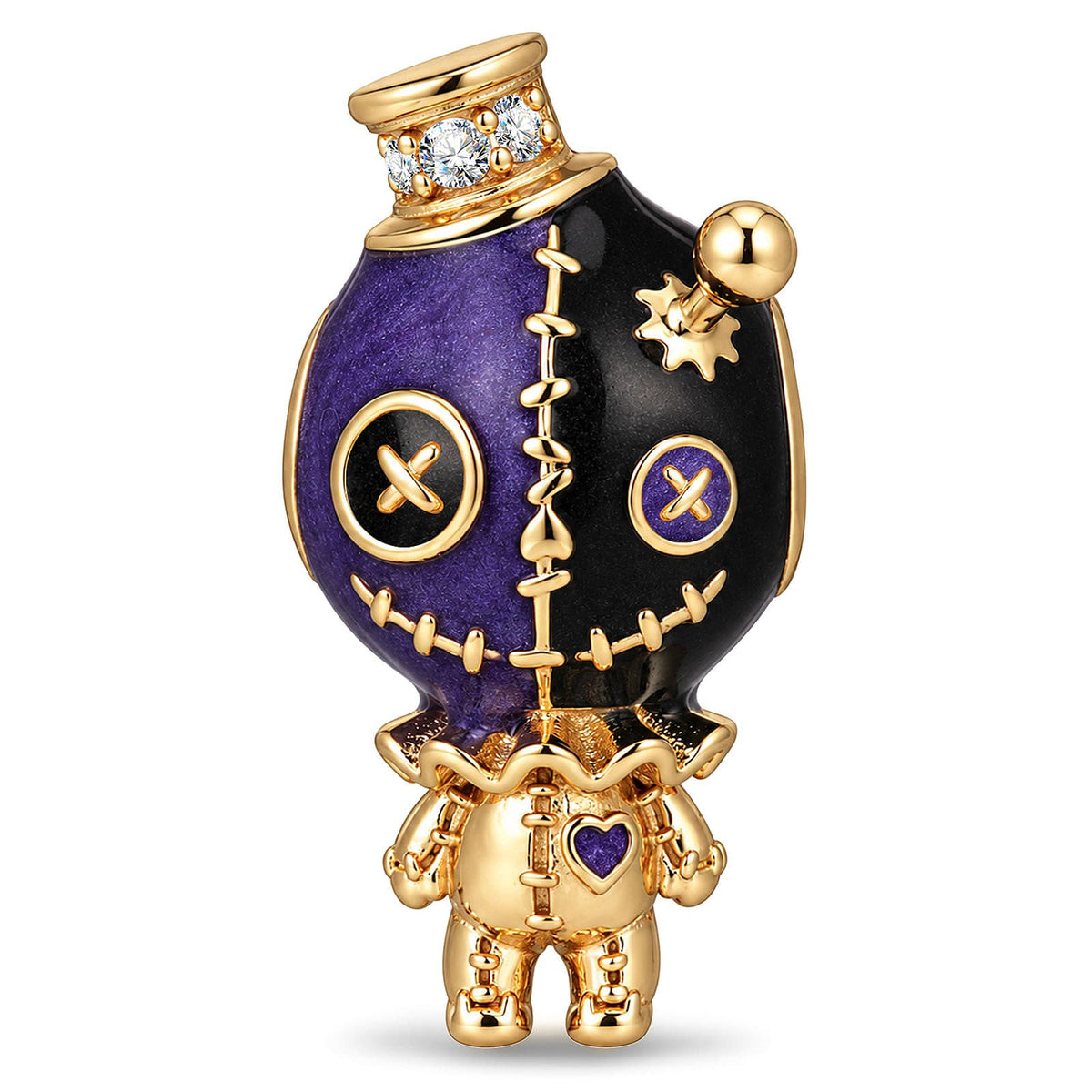 Luminous Purple Enamel Stitched Voodoo Doll Magic Potion Bottle Charm Bead In Tarnish-Resistant Silver