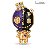 Luminous Purple Enamel Stitched Voodoo Doll Magic Potion Bottle Charm Bead In Tarnish-Resistant Silver